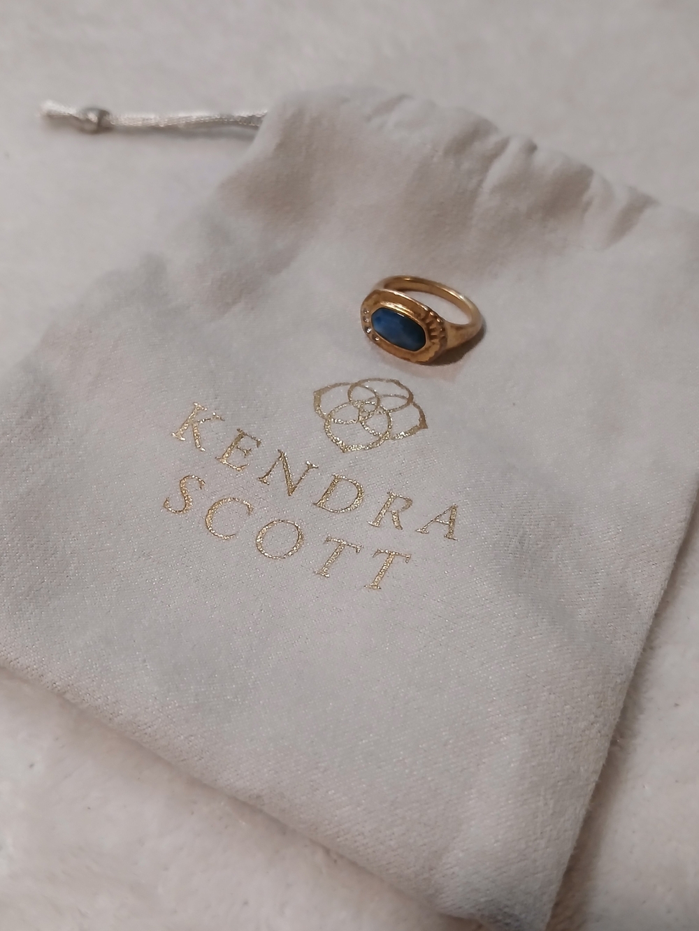 Kendra Scott 14K Gold Plated Ring Blue Abalone Stone Size 6.5 + DUST BAG
